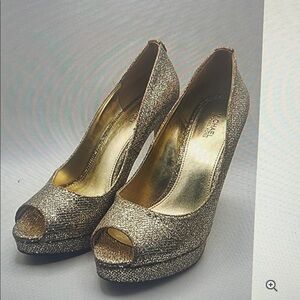 Michael Kors Gold Glitter Peep-Toe Platform Pumps